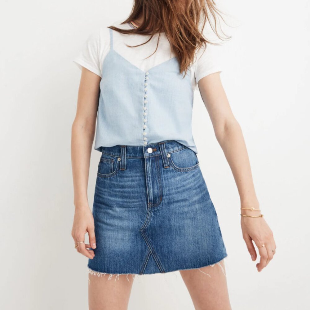 Madewell Rigid Denim A-Line Mini Skirt in Lakeline Wash SZ 25